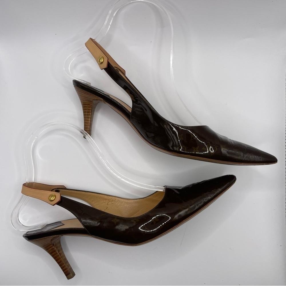 Louis Vuitton | Brown Patent Leather Pointed
Toe Slingback Sandals Heals | EU36 - Picture 3 of 15